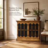 Buffet en bois vintage français avec portes à panneaux arqués, console de rangement rétro pour salle à manger, salon, maison
