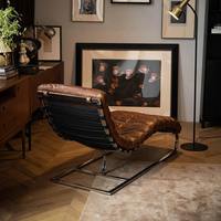Chaise longue vintage en acier inoxydable, design Oviedo, style Le Corbusier, en cuir véritable