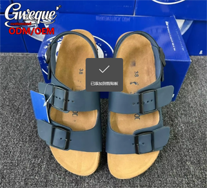 Sandalias Planas Personalizadas de Cuero Vacuno Azul para Hombre, con Dos Correas Ajustables y Hebilla, Estilo Casual, Tipo Birkenstock Milano - Product Image 5