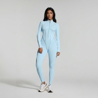 Combinaison de yoga à manches longues avec fermeture éclair, une pièce, très élastique, effet ventre plat, coupe ajustée, vêtements de sport, vente en gros directe usine