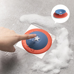 Couvre-drain Captain America Shield en silicone, anti-odeur, piège à cheveux pour salle de bain, évier de cuisine, bleu, rouge, rose - Product Image 1