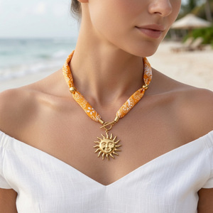 Collana Bandana in Acciaio Inossidabile, Choker Estivo Placcato Oro <span class=keywords><strong>con</strong></span> Ciondolo Oceano N787 - Product Image 3