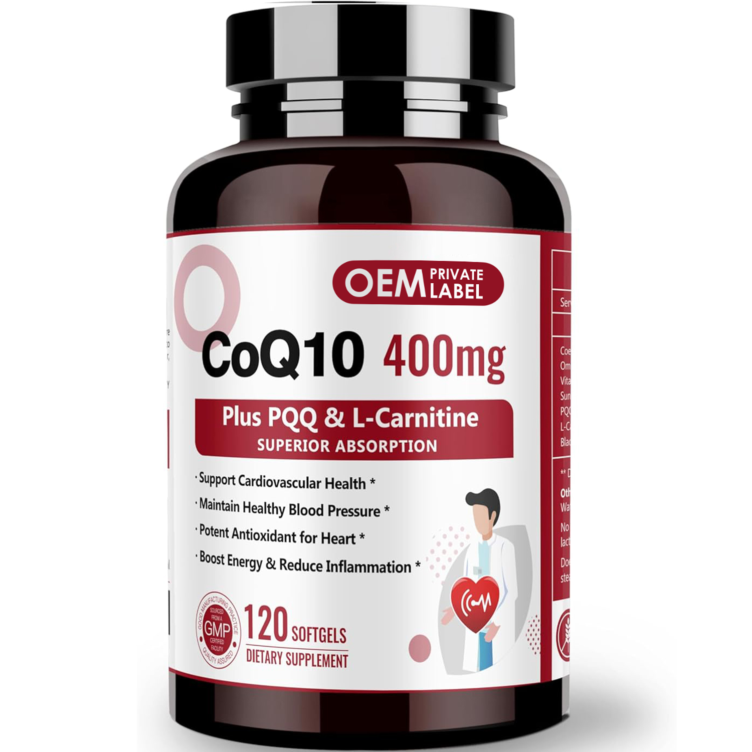 Пользовательские 400 мг CoQ10 добавки капсулы Coenzyme10 с PQQ BioPerine Omega3 капсулы поддерживает сердце, мозг, иммунную систему