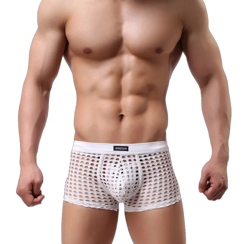 Bahoto Wholesale Mesh Men Underwear Shorts Boxer Briefs Popular Fashion Sexy See-through Underpants