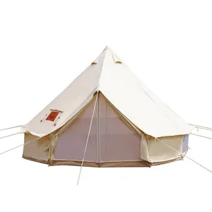 4-Season Waterproof Cotton Canvas Large Family Camp Beige Color Bell Tent Wall Tent with Roof Stove Jack Hole