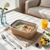 Groothandel Microgolfbestendige Wegwerp Zwarte Bedrukte Ronde Kraft Papieren Salade Lunchbox Met Deksel