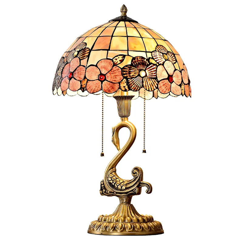 Swan American style desk lamp Retro all copper shell lamp Tiffany master bedroom bedside table lamp