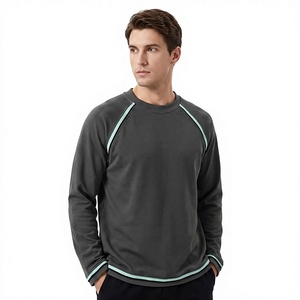 T-shirt décontracté pour homme à manches raglan, coupe classique, col rond, bordure contrastante sur le devant, tricoté, séchage rapide, 100% coton, couleur unie - Product Image 1