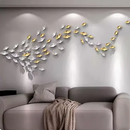 Electroplated Metal Leaf Wall Hanging Luxury Living Room Restaurant Background Wall Decoration Light Accents Wall Accessories