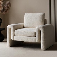 Sillón de Diseño Nórdico para Sala de Estar, Sillón Boucle para Comedor, Sillón Moderno Color Crema Blanco para el Hogar