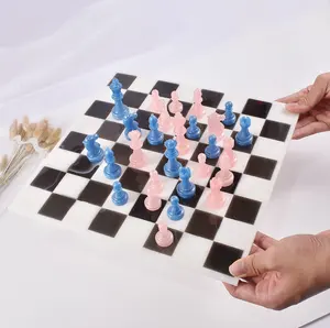 Y616 अंतरराष्ट्रीय शतरंज बोर्ड सिलिकॉन मोल्ड 3D शतरंज टुकड़े epoxy राल सिलिकॉन मोल्ड