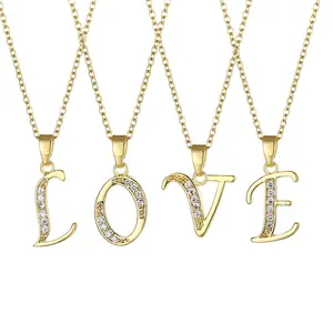 Unique Design Artistic Letter Stainless Steel Necklace Gold Plated Luxury Zircon Initial Pendant Necklace to My Daughter