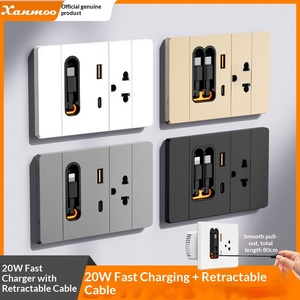 Enchufe de Pared Estándar Tailandés Tipo 118 con Cable Retráctil USB de Tres Orificios y Carga Rápida Tipo-C de 20W - Product Image 2