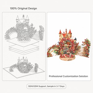 Carte de vœux personnalisée en papier fait main, pliante en trois parties, motif château de roses 3D, pour Noël et les fêtes - Product Image 5