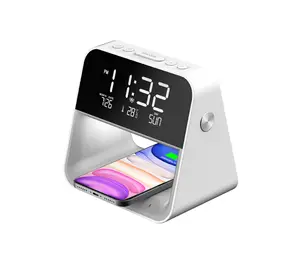 Premium Home Decor Touch Control Bedside Table Night Lamp LED Calendar QI Wireless Charger for iPhone Android with Alarm Clock