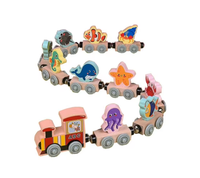 Train en bois avec animaux marins pour enfants, cadeau d'anniversaire, cadeau de Noël, jeu pour enfants d'âge préscolaire