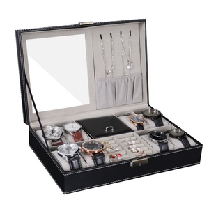 High Quality Pu Leather <b>Watch</b> Boxes With Clear Window Cushions Velvet Interior and Black <b>Watches</b> <b>Case</b> Storage - Product Image 1