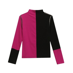 Nouveau haut chic pour <span class=keywords><strong>femme</strong></span>, <span class=keywords><strong>col</strong></span> semi-montant, <span class=keywords><strong>noir</strong></span> et rouge prune, couleurs vives, tendance automne-hiver - Product Image 5