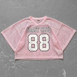T-shirt court en jersey tricoté surdimensionné pour l'été, style streetwear rétro, respirant, imprimé <span class=keywords><strong>Sunset</strong></span> <span class=keywords><strong>Blvd</strong></span> 21, style football - Product Image 2