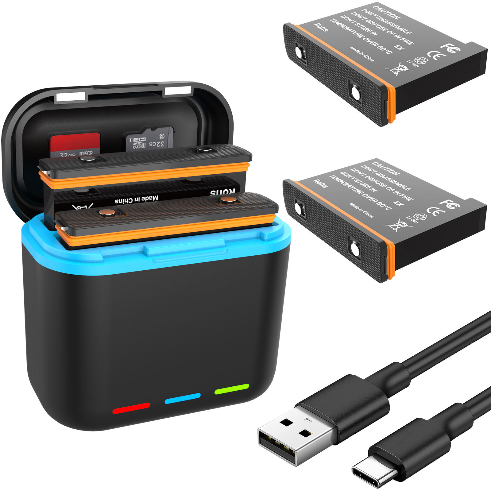 Hongdak Dual Battery Charger & SD Card Reader for Insta 360 One X3 - Fast Charging, USB Type-C, Portable Design