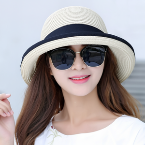 Cappello da sole pieghevole con cappello di paglia estivo da donna con copertura da spiaggia Snapback Versatile vari usi - Product Image 1