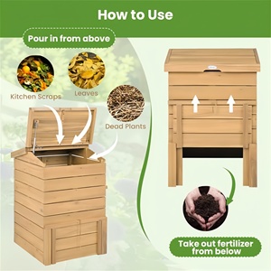 <span class=keywords><strong>Composteur</strong></span> en bois, bac à compost extérieur avec couvercle rabattable et porte coulissante, bac à compost robuste pour les déchets de jardin - Product Image 4