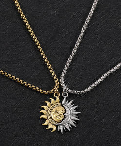 2024 oro sole e <span class=keywords><strong>argento</strong></span> luna asimmetria ciondolo catena collane per uomini donne semplice <span class=keywords><strong>coppia</strong></span> <span class=keywords><strong>collana</strong></span> gioielli Set accessori - Product Image 3