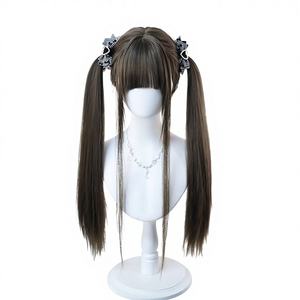 Perruque ND fabriquée à la machine, style cosplay anime, <span class=keywords><strong>cheveux</strong></span> longs, double queue de cheval, brun clair, résistante à la chaleur, même style que les célébrités d'Internet - Product Image 4