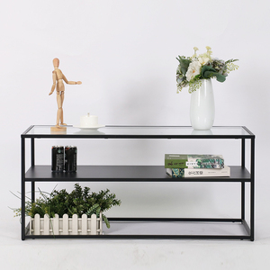 <span class=keywords><strong>Meuble</strong></span> <span class=keywords><strong>Tv</strong></span> en métal à 2 niveaux, étagère, Console, Table basse avec plateau en verre - Product Image 3
