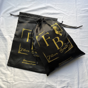 Luxury Soft Fabric Dense Black Silk Satin <b>Drawstring</b> Bag Cosmetic Hair Wig High End Jewelry Packaging <b>Pouch</b> Bags - Product Image 5