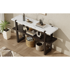 DB TREXM <b>Console</b> <b>Table</b> Retro Elegant with <b>Marble</b>-Effect <b>Top</b> Versatile Storage Solutions for Entryway and Villa Living Room - Product Image 3