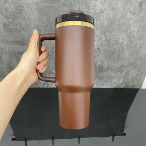 20Pack Custom logo H2.0 Dark Chocolate Gold Underneath Powder Coated 40oz Tumbler with <b>Lid</b> <b>and</b> <b>Straw</b> for Laser Engraving - Product Image 3