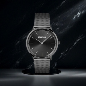 Montre de luxe personnalisée pour homme, bracelet en maille d'acier inoxydable noir tendance, cadran analogique 40 mm, bracelet 20 mm, quartz - Product Image 3