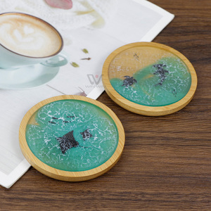 Posavasos redondos de bambú, posavasos artesanales de madera con resina, paisaje de <span class=keywords><strong>olas</strong></span> de mar, juego de posavasos de taza de bebida de bambú Natural para mesa de centro - Product Image 4