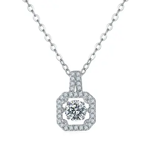 Colgante cuadrado chapado en oro blanco, collar de piedra moissanita redonda de Plata de Ley 925, joyería fina personalizada, chapado en oro de 14K y 18K