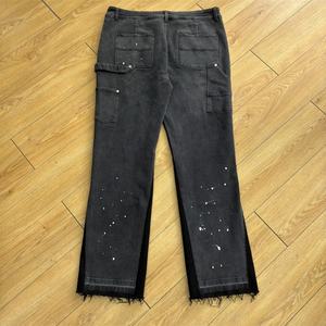 Topshow Streetwear Custom Baggy <b>Carpenter</b> Denim Cargo <b>Pants</b> Graffiti Painting Vintage Acid Wash Baggy Flared Stacked Jeans Men - Product Image 4