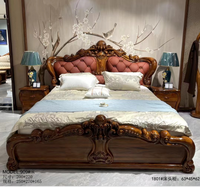 Lit de rangement en bois massif de style européen sculpté à la main, taille King 200x220, tête de lit rembourrée en cuir, modèle 909