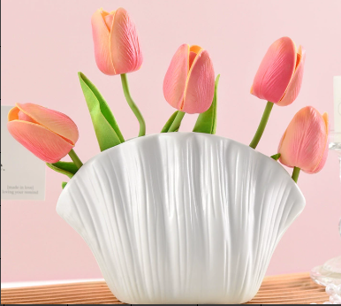 Matte Shell Texture White Vase with 5 Flower Slots