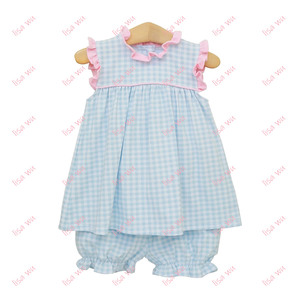 Conjuntos de Ropa para Hermanas, Vestidos Azules a Cuadros para Niñas con Volantes Rosas, Conjunto de Ropa de Verano sin Mangas para Niñas - Product Image 6
