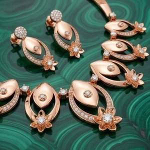 925 Silver Italian Rose Gold Necklace Set with Matching <b>Earrings</b> <b>Crystal</b> <b>Studded</b> Designer Jewelry for Women - Product Image 3