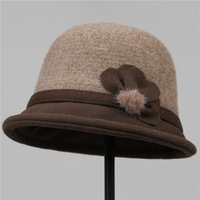 Nuevo y Elegante Sombrero Cloche de Moda Otoño-Invierno para Mujer Mayor, Mezcla de Lana, Ajustable, Cálido, Informal, con Flores