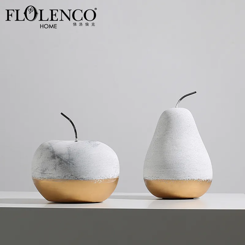 Flolenco lüks Modern seramik altın armut elma zanaat ev dekorasyon masa üstü adet el yapımı dekor aksesuarları
