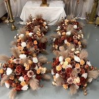 ML Luxe Hot Sale Bruiloft Herfst Design 60 cm Diameter Gebrande Oranje en Koffiekleurige Roos met Pampas Kunstzijde Bloembol