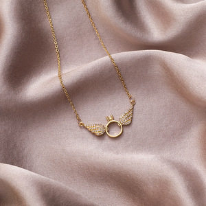 Woying Design In Metallo Little Wing Ragazze <span class=keywords><strong>Collana</strong></span> Femminile di Cristallo di Angelo Dell'anello del Cerchio <span class=keywords><strong>Collana</strong></span> A Catena In Oro - Product Image 1