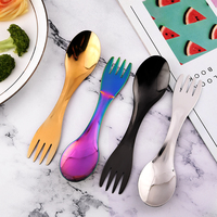 Vente chaude Coloré Multifonctionnel Camping Ustensiles En Acier Inoxydable Vaisselle Cuillère Fourchette