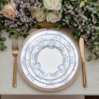 Ensemble d'assiettes à dîner en céramique imprimées nœud papillon bleu européen, assiettes florales bleues vintage, décoration de table, assiette de présentation pour mariage