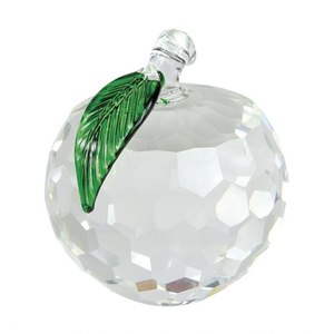 Ornamento in Vetro a Forma di Mela 50 mm Sfaccettato con Foglia Verde Acchiappasole Decorativo - Product Image 1