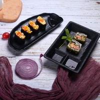 Vaisselle de restaurant incassable en gros, design sushi japonais, assiette en mélamine noire de 12 pouces