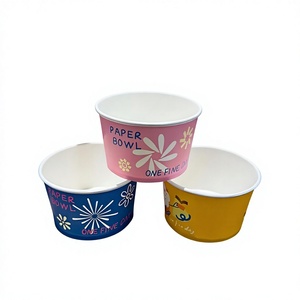 Bol en papier jetable avec motif floral, imprimé sur mesure, qualité alimentaire, simple paroi, pour emballage de restauration rapide - Product Image 1