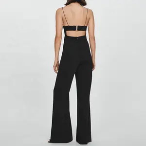 Wholesale Luxury Sexy Low Cut Spaghetti-strap Sleeveless Jumpsuit Women Floor-length Hollow 1 Piece Bodysuits